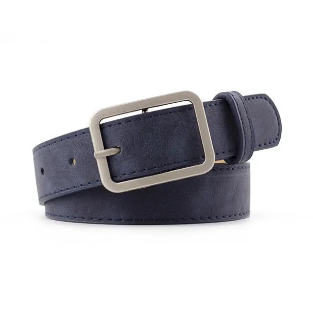 Silver Buckle Leather Belts for Jeans, Fashion Square Pin Buckles Belts Women, Waistbands Student Strap