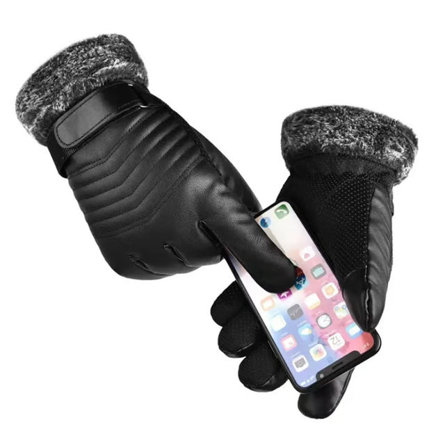 Gloves Winter Men Plush Fur Mouth Insulation Gloves, Outdoor Cycling Gloves, Motorcycle Touch Screen Cotton Gloves
