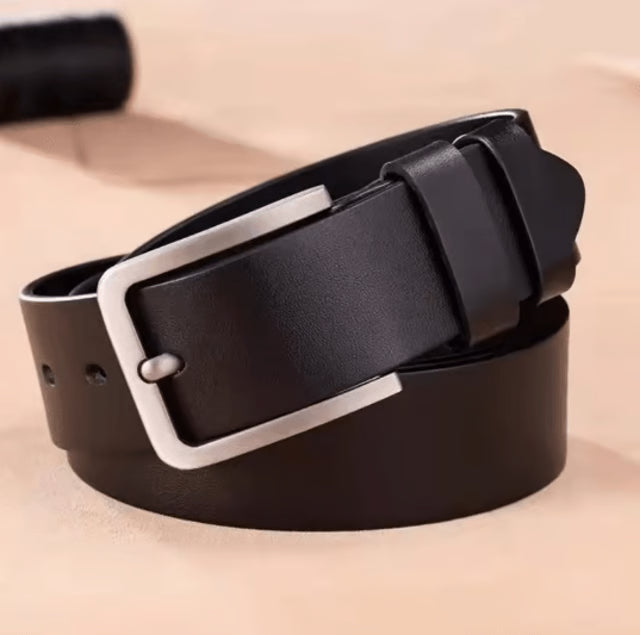 Mens Vintage Leather Belt Casual Black Pin Buckle Wide Belt