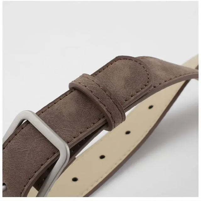 Silver Buckle Leather Belts for Jeans, Fashion Square Pin Buckles Belts Women, Waistbands Student Strap