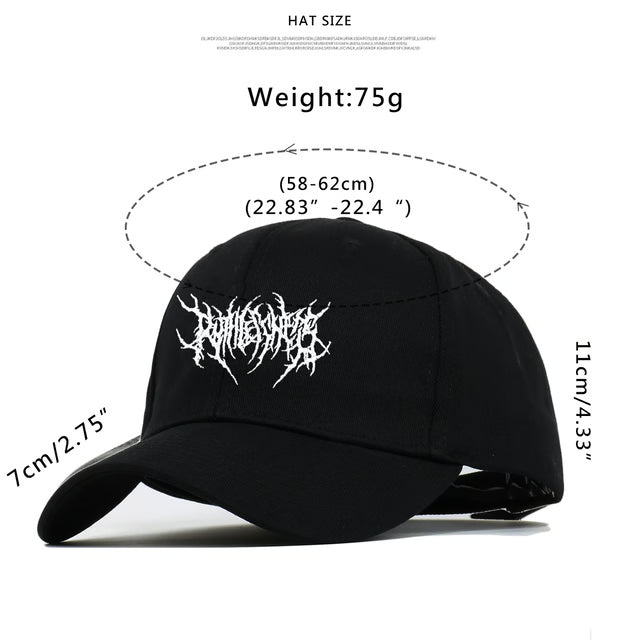 Cotton Fashion Embroidery Frauen Baseball Cap, Gothic Street Punk Black Sports Caps, Hip Hop Snapback Dad Hats Men Women