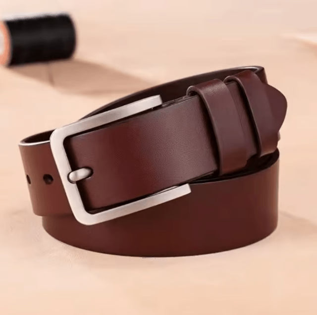 Mens Vintage Leather Belt Casual Black Pin Buckle Wide Belt