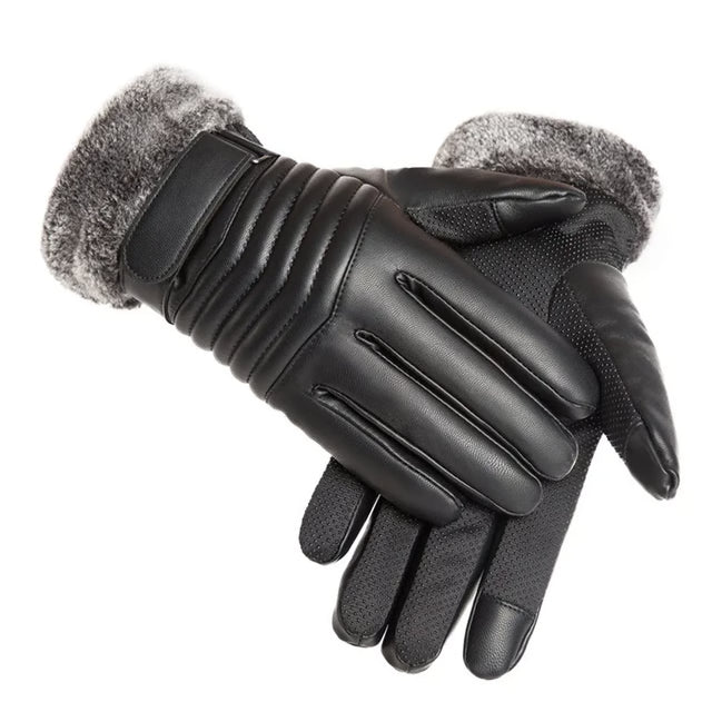 Gloves Winter Men Plush Fur Mouth Insulation Gloves, Outdoor Cycling Gloves, Motorcycle Touch Screen Cotton Gloves