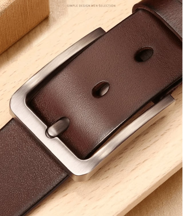 Mens Vintage Leather Belt Casual Black Pin Buckle Wide Belt