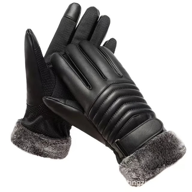 Gloves Winter Men Plush Fur Mouth Insulation Gloves, Outdoor Cycling Gloves, Motorcycle Touch Screen Cotton Gloves