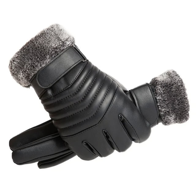 Gloves Winter Men Plush Fur Mouth Insulation Gloves, Outdoor Cycling Gloves, Motorcycle Touch Screen Cotton Gloves
