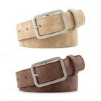 Silver Buckle Leather Belts for Jeans, Fashion Square Pin Buckles Belts Women, Waistbands Student Strap