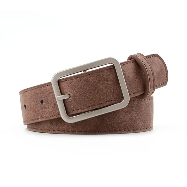 Silver Buckle Leather Belts for Jeans, Fashion Square Pin Buckles Belts Women, Waistbands Student Strap