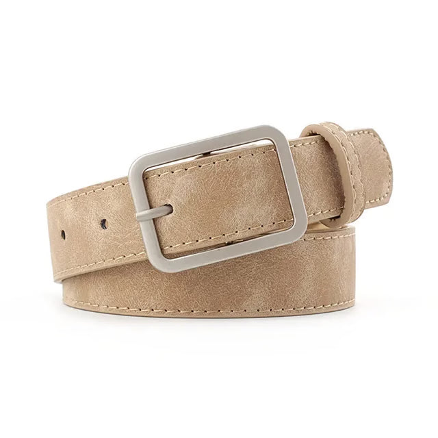 Silver Buckle Leather Belts for Jeans, Fashion Square Pin Buckles Belts Women, Waistbands Student Strap