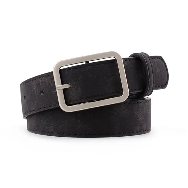 Silver Buckle Leather Belts for Jeans, Fashion Square Pin Buckles Belts Women, Waistbands Student Strap