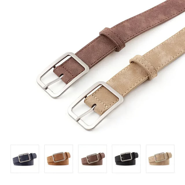 Silver Buckle Leather Belts for Jeans, Fashion Square Pin Buckles Belts Women, Waistbands Student Strap